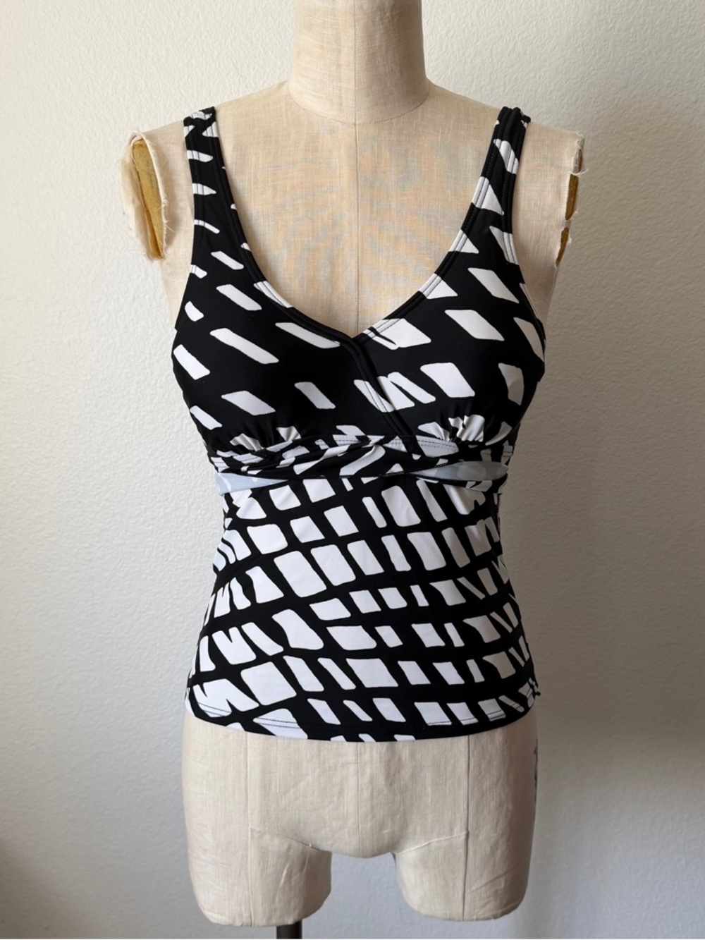 Black & White Print Swim Tie Front Top